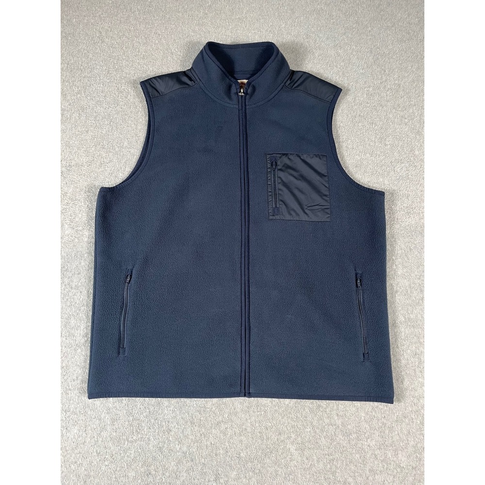 Brooks Brothers Red Fleece Mens Navy‎ Blue Full Zip Fleece Vest Pocket Sz. Large